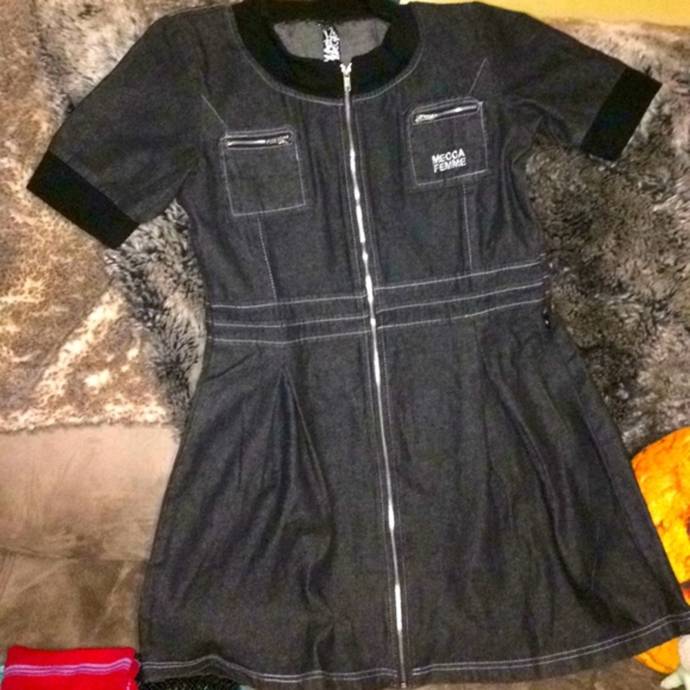Mecca Femme Designer Dress in black jean NWOT